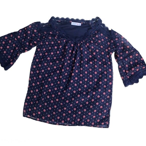 Knit Works cold shoulder Floral Bell Sleeve boho Blouse 10/12 - Picture 1 of 7